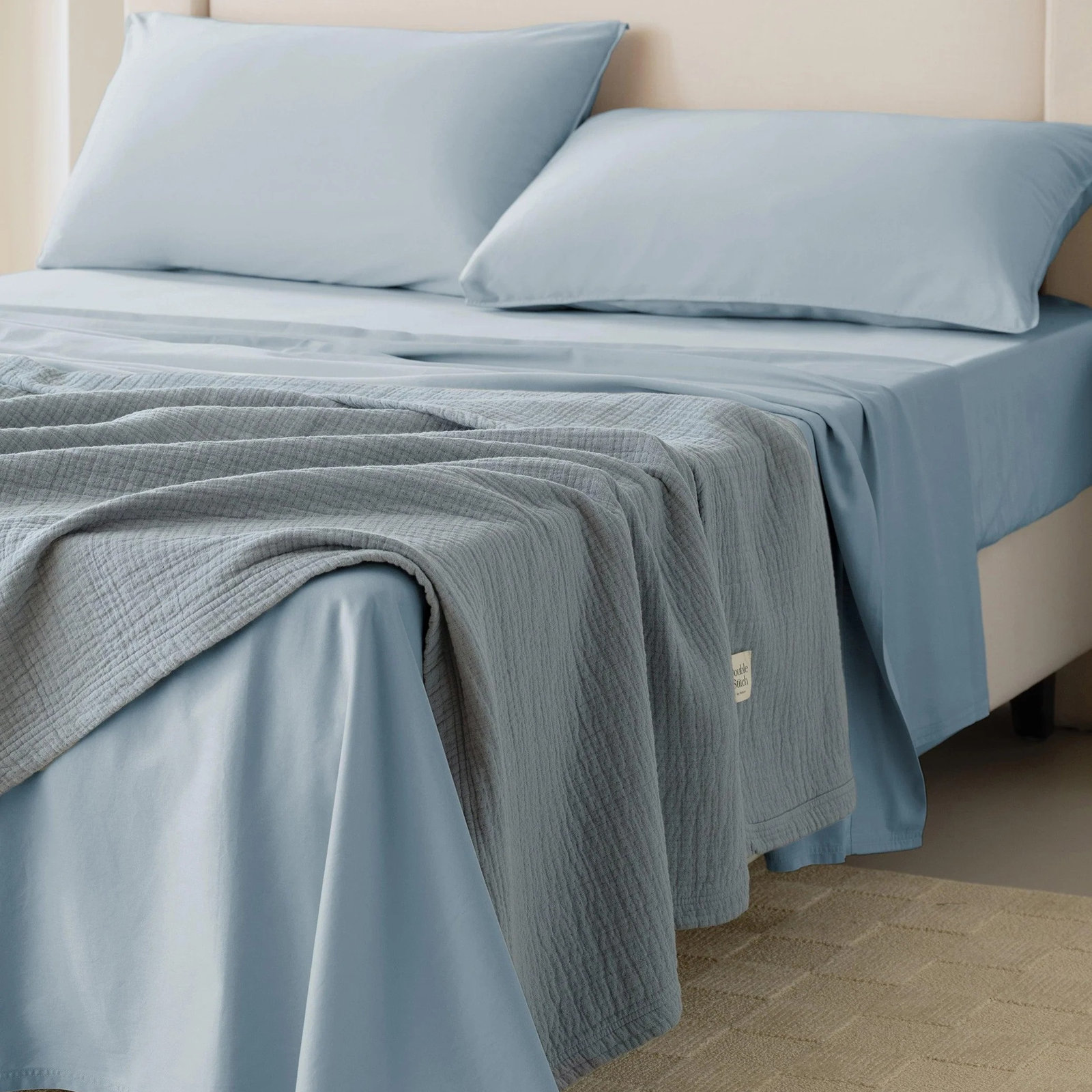 Double Stitch Sheet Set, California King Sheet Set, Windward Blue