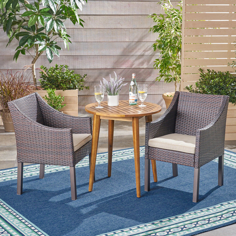 Ensemble bistro rond avec coussins 27,5 po, Structure brune / coussin beige