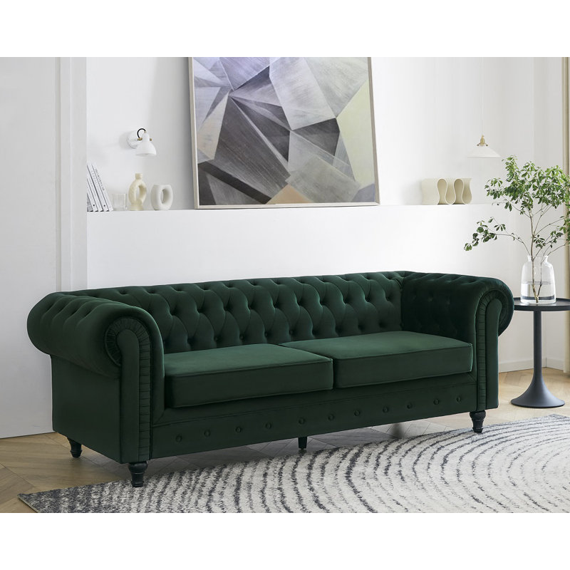 Dalessandro 3 Seater Velvet Sofa, Green