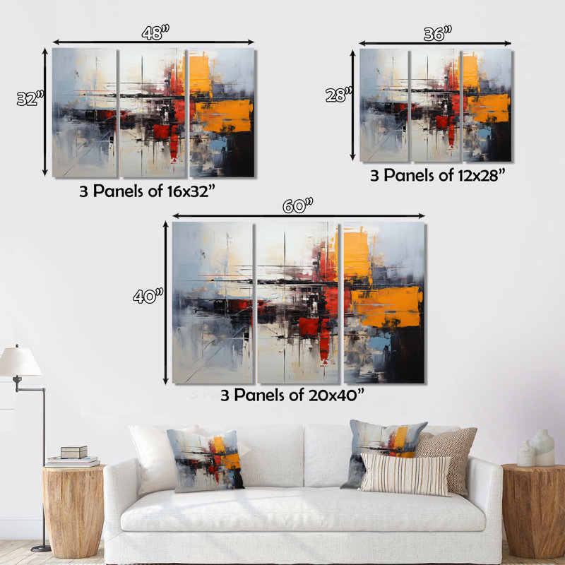 Asian Art Abstract Expression II - 3 pièces sur toile tendue, H 32 po x l 48 po x P 1 po