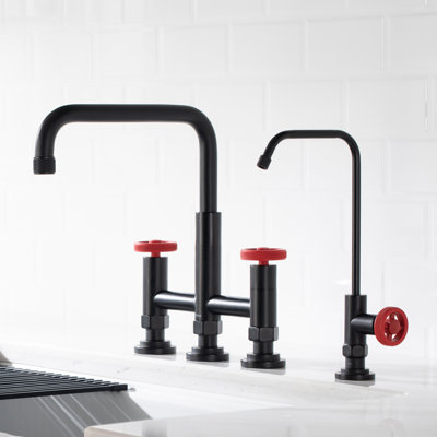 KRAUS Urbix Industrial Bridge Kitchen Faucet and Water Filter Faucet Combo