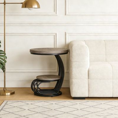 Table de bout à 2 niveaux avec tablette en faux marbre