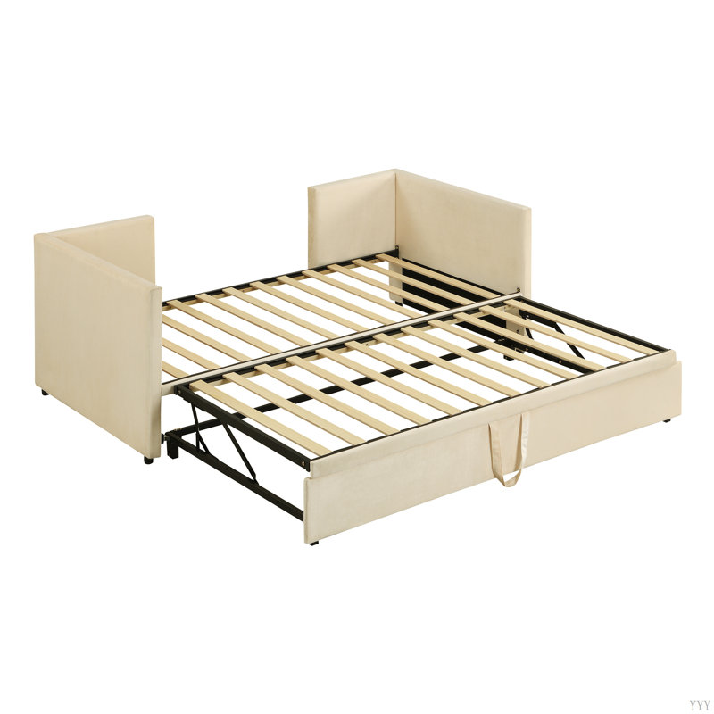 Lit de jour rembourré avec lit gigogne, Beige