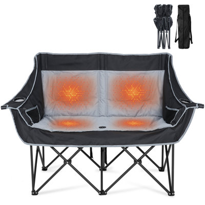 Oversized Heated Double Camping Chair, Folding, Adjustable Temperature, Carrying Bag