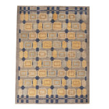 Rug & Kilim’S Scandinavian-Inspired Geometric Gold Beige And Blue Wool Pile Rug