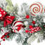 Heavily Flocked Pine With Candy Cane Striped Bows Artificial Christmas Garland - 6' X 8" - Unlit
