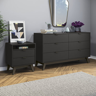 Bertero Modern 59"W 2-Piece Bedroom Set with 6-Drawer Dresser & Nightstand