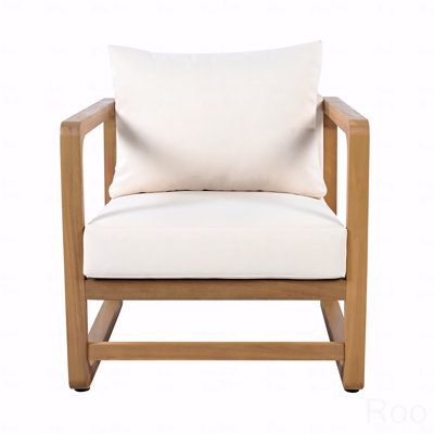Fauteuil club d'extérieur, siège surdimensionné en bois d'acacia avec coussin blanc