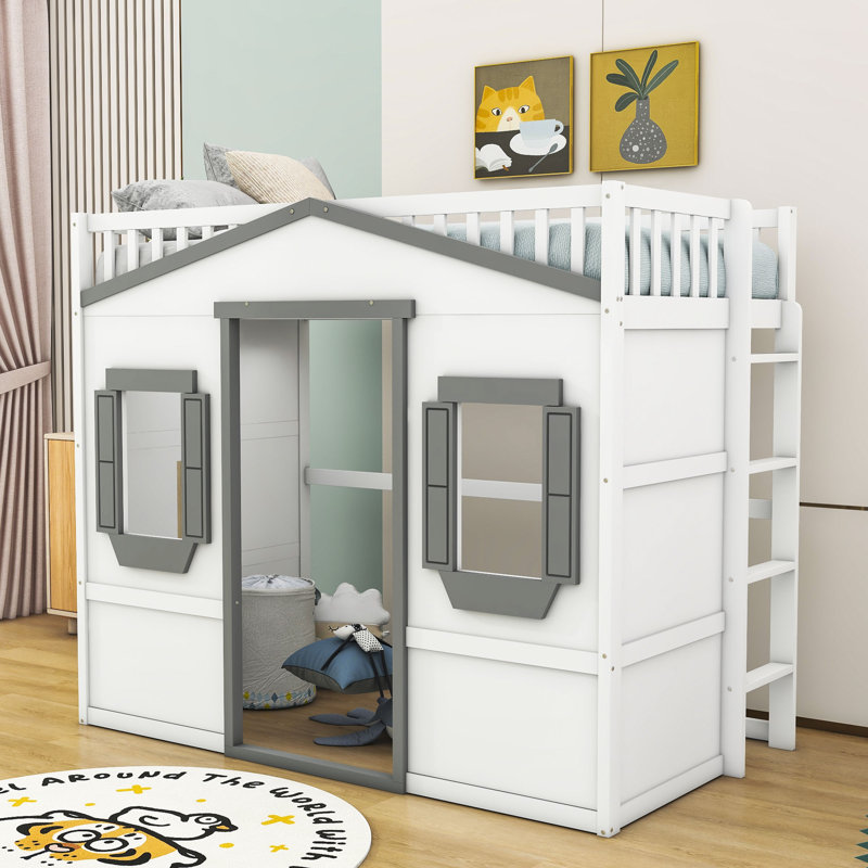 Gabriella-Frances Kids Loft Bed with Ladder, White, Twin
