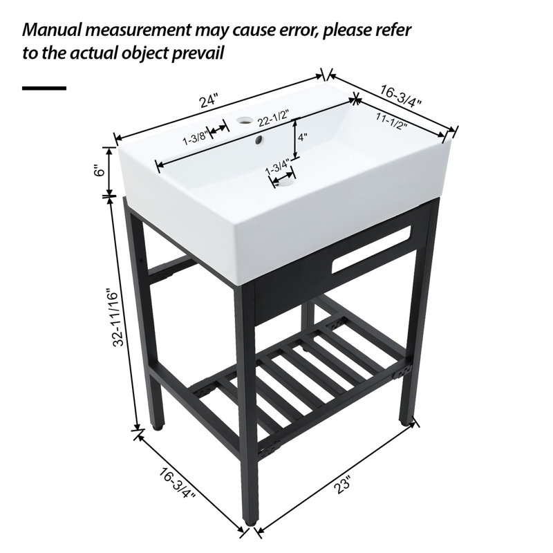 Lavabo de console de salle de bain en céramique 24 "x 16,75" avec trop-plein et pieds noirs