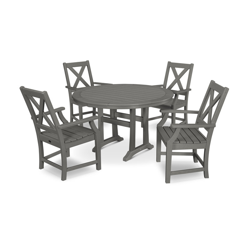 Braxton 5-Piece Nautical Trestle Arm Chair Dining Set, Slate Gray