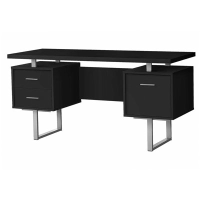Bureau d'ordinateur, bureau personnel, ordinateur portable, installation à gauche, à droite, tiroirs de rangement, l 60 po, bureau, stratifié noir, métal gris, contemporain, moderne
