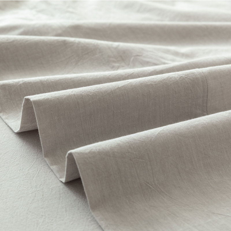 MooMee Flat Sheet 100% Washed Cotton Linen Like Textured Breathable Lightweight, Natural, Queen Flat Sheet
