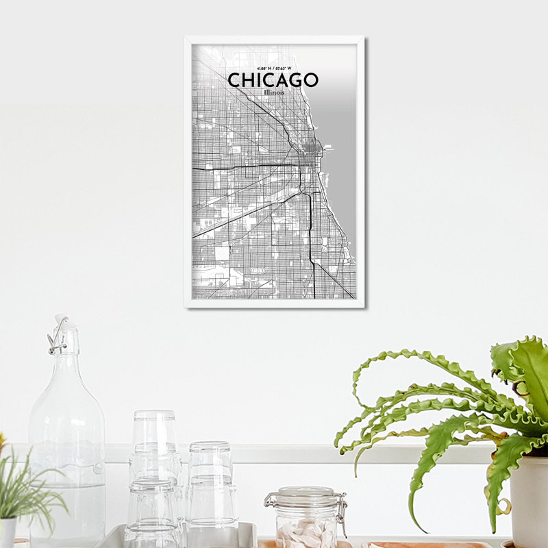 « chicago city map », reproduction d’impression sur affiche en tons, H 24 po x l 18 po