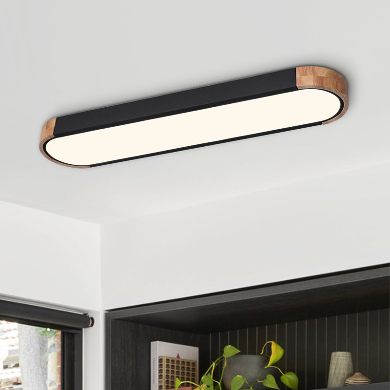 Nouria 37.4" W 1-Light LED Flush Mount, Black/Natural, 3000K