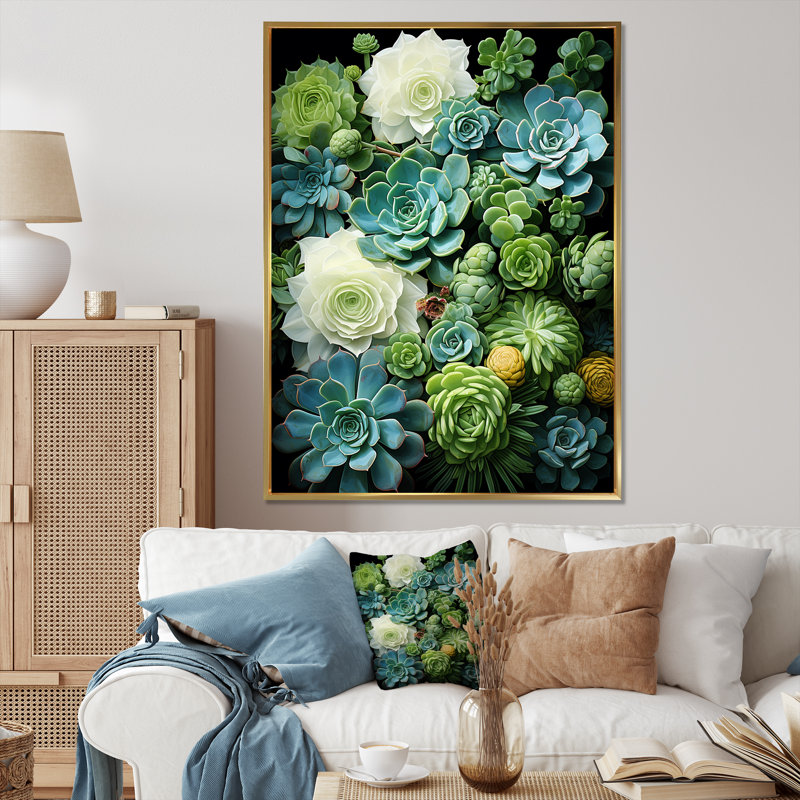 «Chataignier Green Succulents Serenity Garden I», reproduction sur toile, H 20 po x l 12 po x P 1 po, Cadre flottant doré