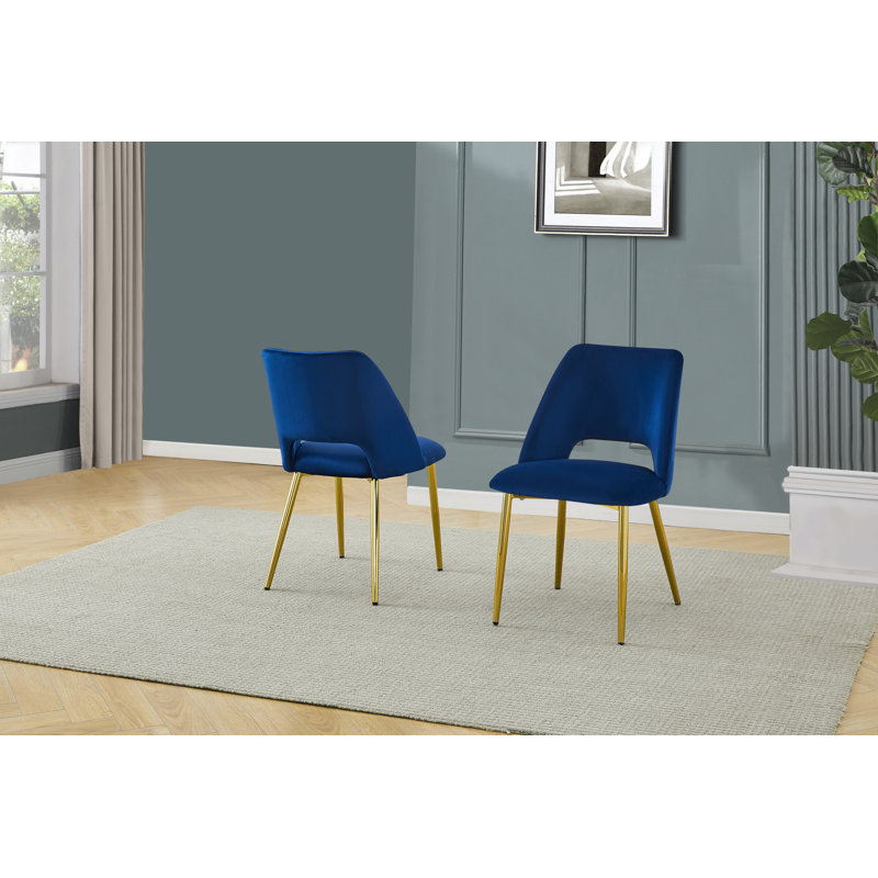 Ivylynn Upholstered Side Chairs with Gold Chrome, Navy Blue Velvet