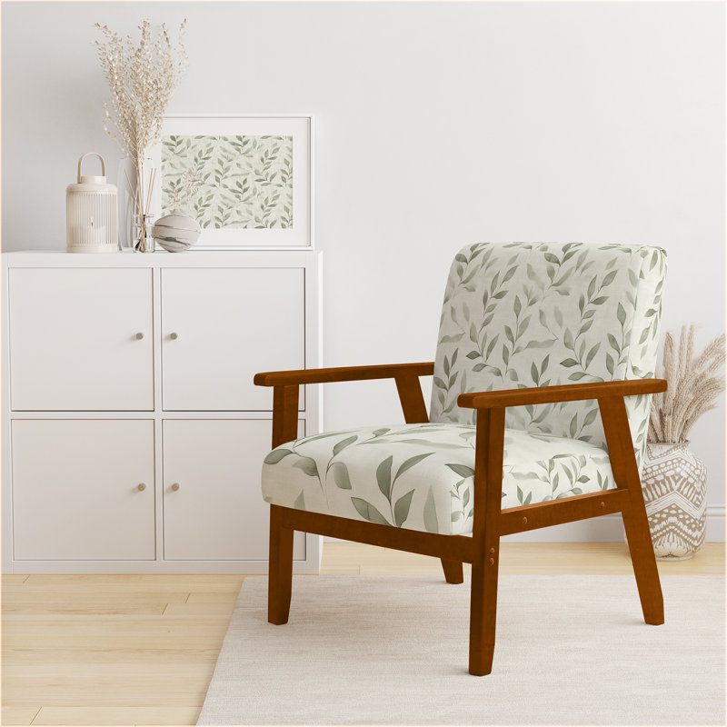 Chaise rembourrée Floral, Accoudoirs carrés bruns
