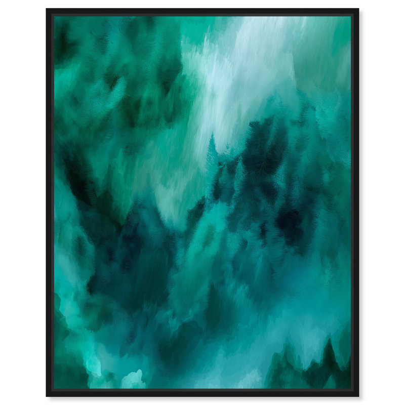Art texturé bleu sarcelle texturé , H 21 po x l 17 po, Cadre flottant noir