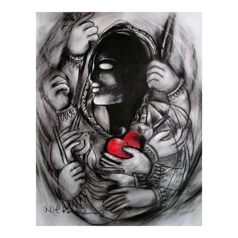 Sensation intérieure | Gris anthracite et couleur sèche sur papier | Par N P Pandey