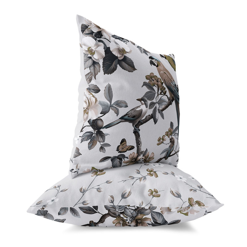 Coussin Parrot Petals Paradise, H 20 po x l 20 po, Gris / argent
