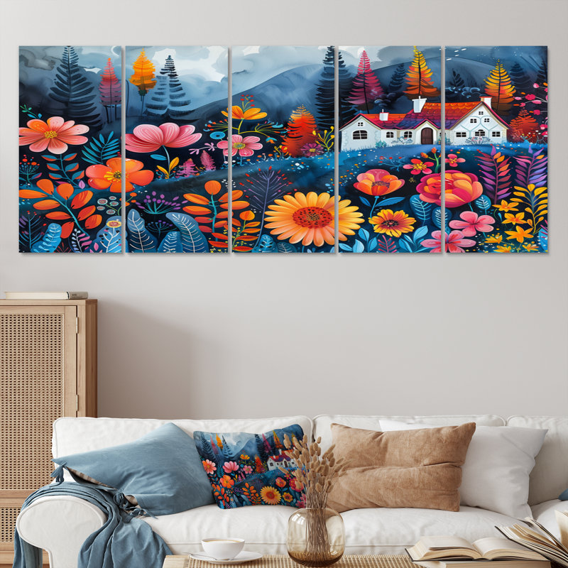 Orange orange, été, ferme, jardin, beauté II - ensemble d'art mural de ferme, H 32 po x l 80 po