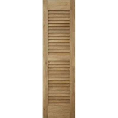 15"W x 81"H Americraft Two Equal Louver Exterior Real Wood Shutters (Per Pair), w/ Aluminum Shutter Caps, Unfinished