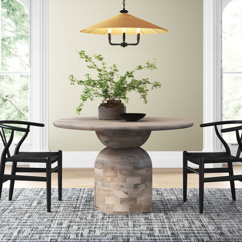 Round Whitewashed Mango Wood Pedestal Dining Table