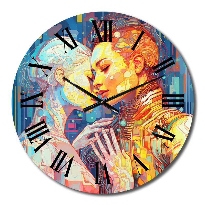 Retro Robot Couple in Love - Horloge murale robot, Petit