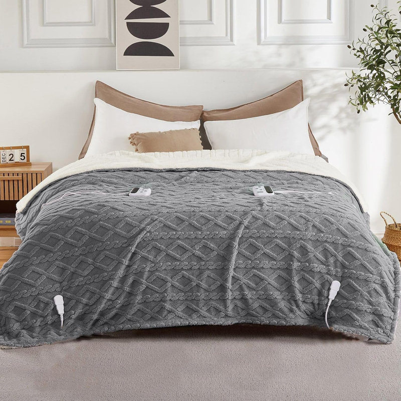 Couverture chauffante à double commande Caromio, Gris, L 90 po x L 100 po