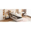 Lit plateforme simple beige avec système de rangement à levage hydraulique