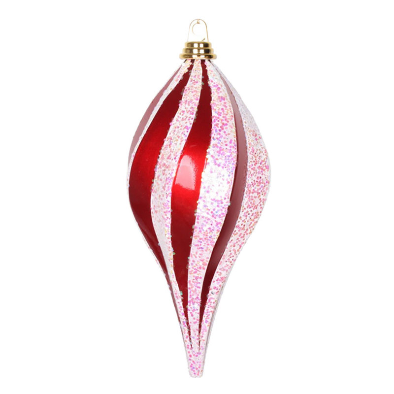 Ornement en forme de bonbon scintillant, H 12 po x l 6 po x P 6 po, Rouge / Blanc