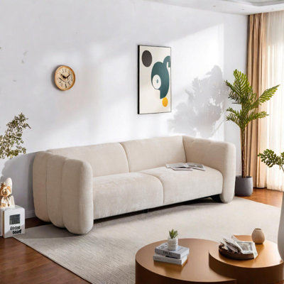 83'' 3-Seater Boucle Sofa With Curved Wave Design For Living Room Bedroom Or Office