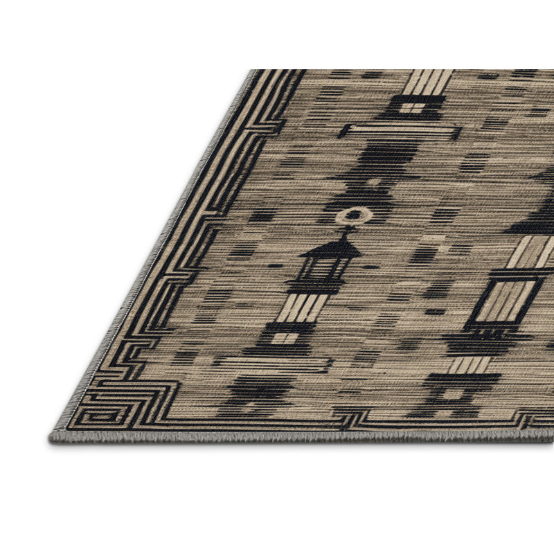 Tapis gris art déco lavable à la machine, Rectangle 3 pi x 5 pi