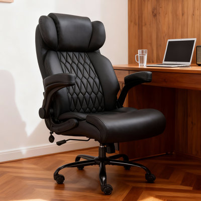 Arzoo Ergonomic Executive Chair with Headrest, Executive Office Chair Big and Tall, High Back Desk Chair with Wheels and Flip Up Arms, Lumbar Support