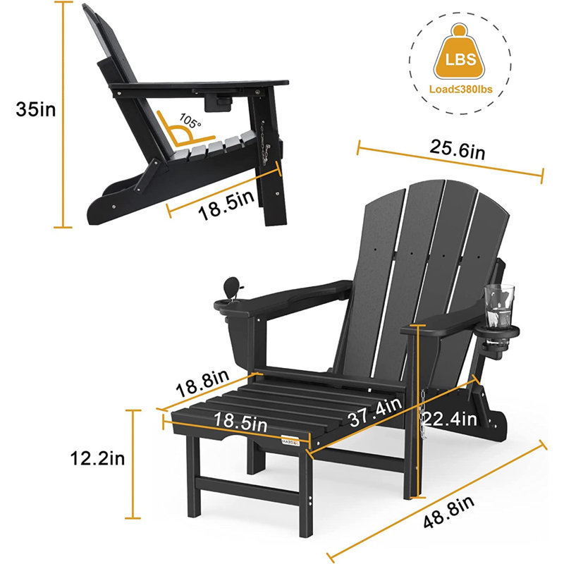 Chaise Adirondack pliante en acier avec repose-pieds, Noir