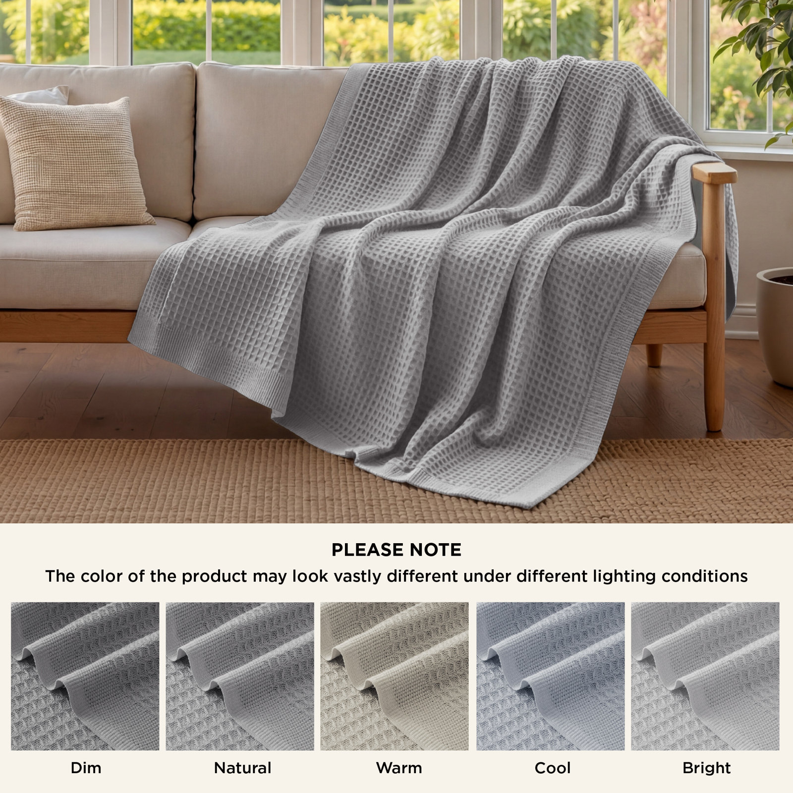 Bedsure Cotton Waffle Weave Throw Blanket, King, Light Gray