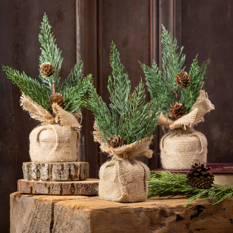 Mini-table décorative en forme de mini sac en toile de jute, ensemble de 3
