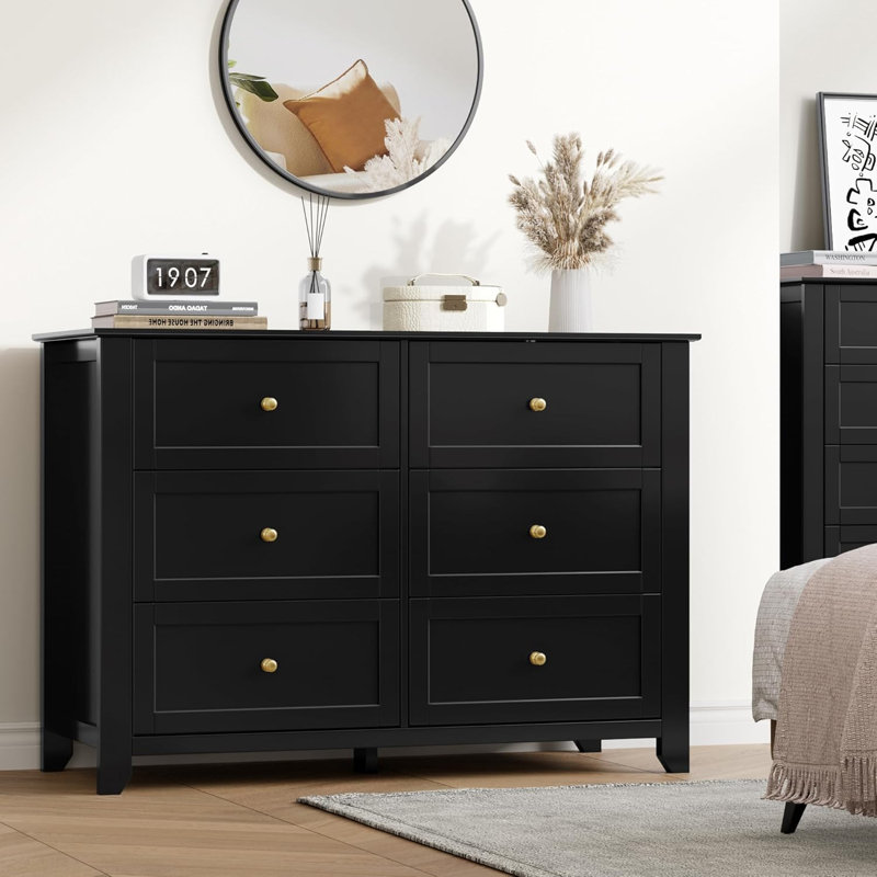 Commode 6 tiroirs, commode moderne avec tiroir profond 6 tiroirs, Noir, noir, noir, noir
