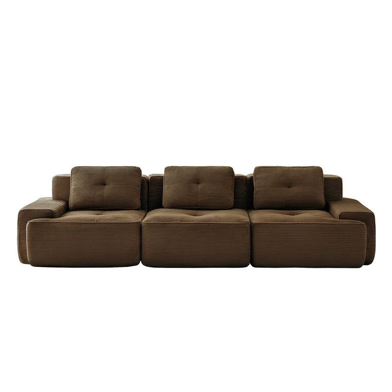 Canapé modulaire de 153 po pour salon modulaire de 153 po, tissu en velours côtelé, canapé 4 places avec assise profonde, passepoil perlé, conception capitonnée, connexion par boucle, sans assemblage, conception antidérapante