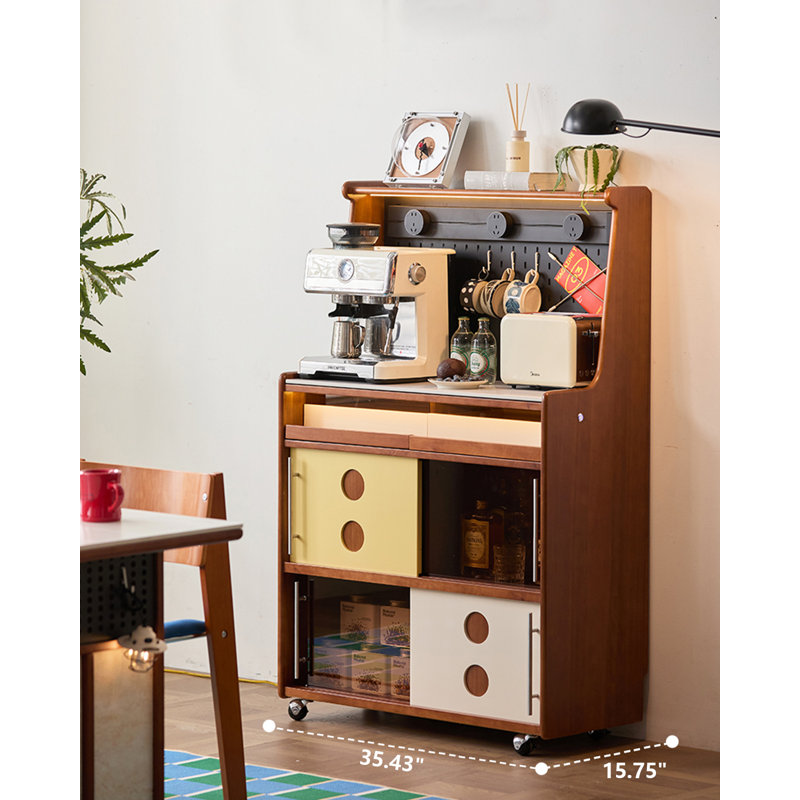 35.4-inch Solid Boxwood Mobile Pantry Cabinet