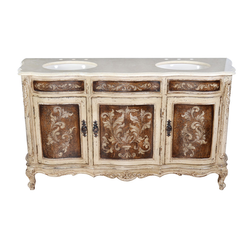 Vizcaino 67'' Double Bathroom Vanity with Marble Top, Brown/Cream