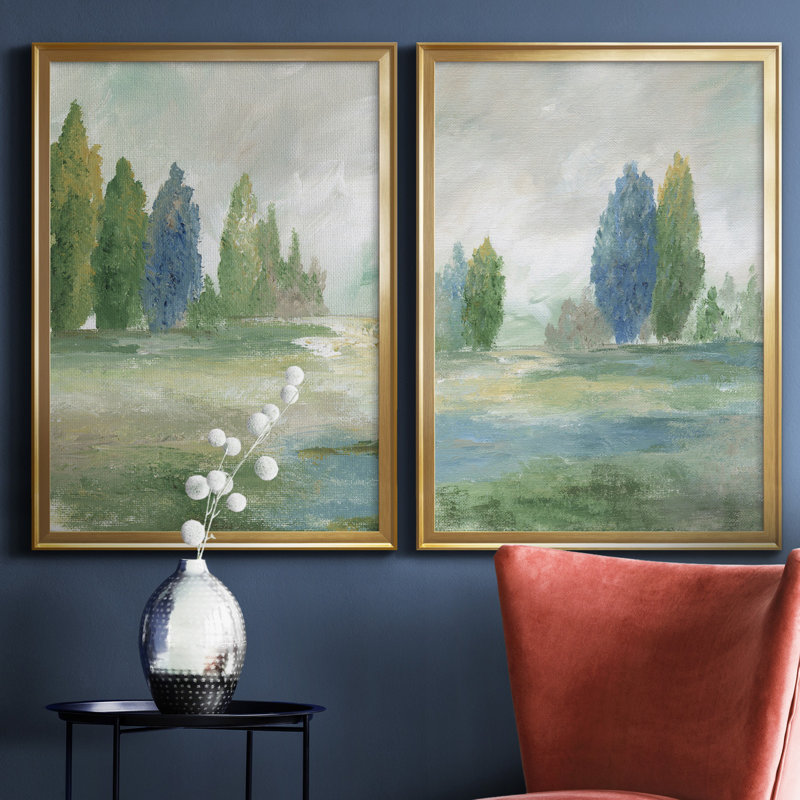 Jeweled Valley I - Ensemble de 2 reproductions d'art, H 22,5 po x l 61 po, Toile encadrée, Doré