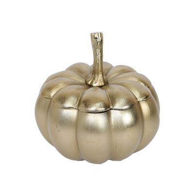 SMALL GOLD METAL PUMPKIN BOWL WITH LID