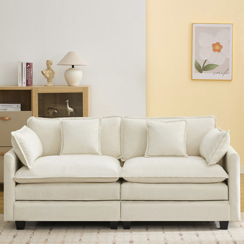 Canapé modulaire en tissu d'ameublement Chenille, Beige, 2 places