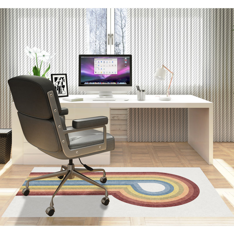 Tapis de chaise rectangulaire droit Feremo, H 48 po x l 72 po, Rouille / jaune / bleu / beige