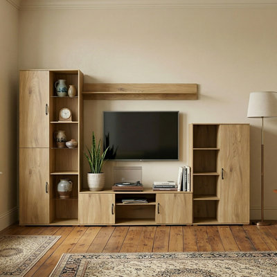 126'' W Modern Wall Unit Entertainment Center With Integrated Storage & Display Shelves
