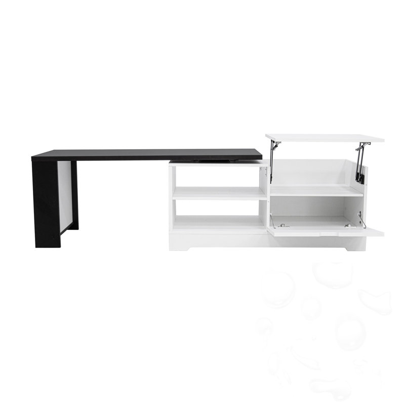 Table basse à plateau relevable avec rangement caché et station de charge, White/Black