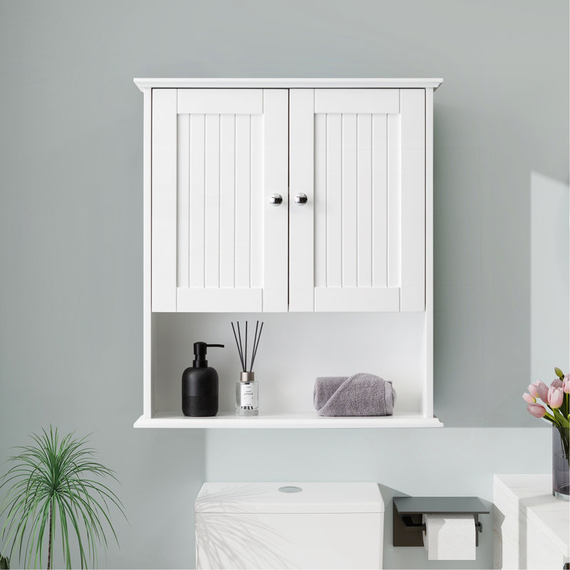 Upgraded Bathroom Wall Cabinet Over The Toilet Storage Cabinet Wall Mounted Storage Cabinet Wooden Medicine Cabinets, White