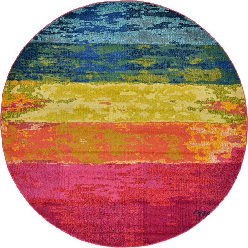 Eddins Washable Striped Indoor Rug, Round 8'